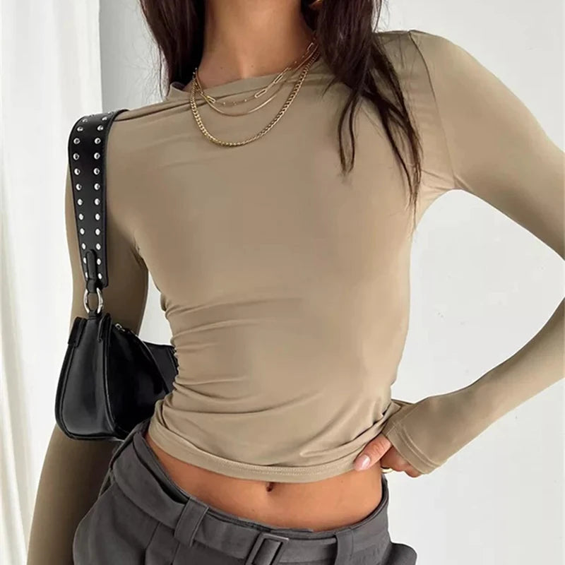 Women Long Sleeve T Shirt Spring Autumn Solid Slim