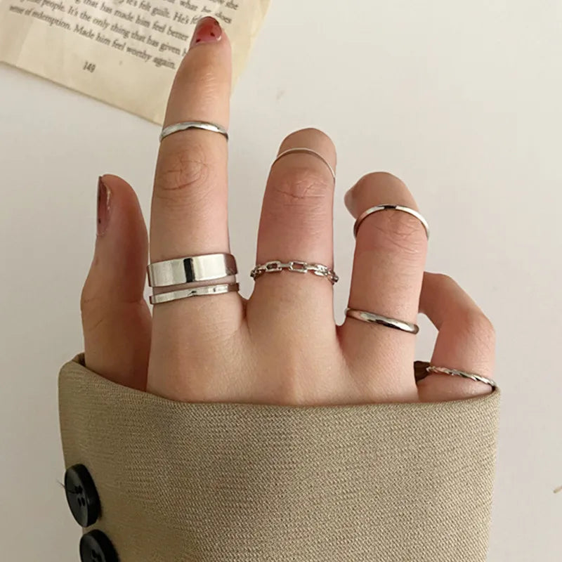 Silver Color Crystal Rings Set for Women