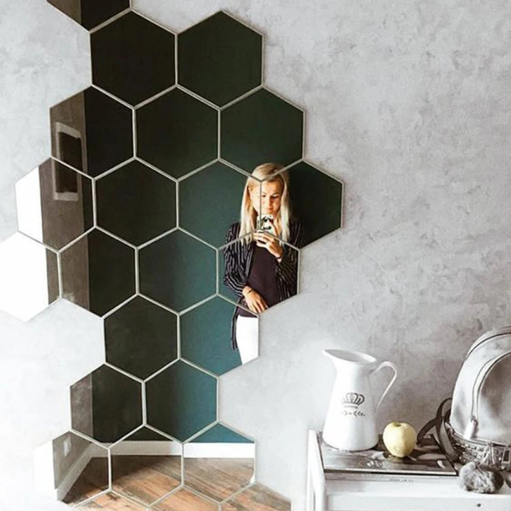 Hexagon Mirror Wall Sticker Rose Gold