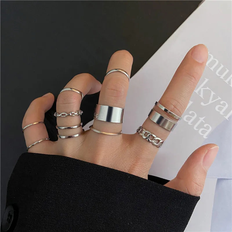 Silver Color Crystal Rings Set for Women