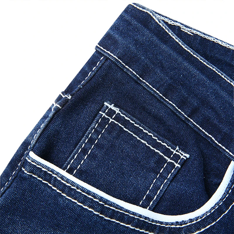 Men Jeans Solid Pockets Stretch Denim Straight Pant