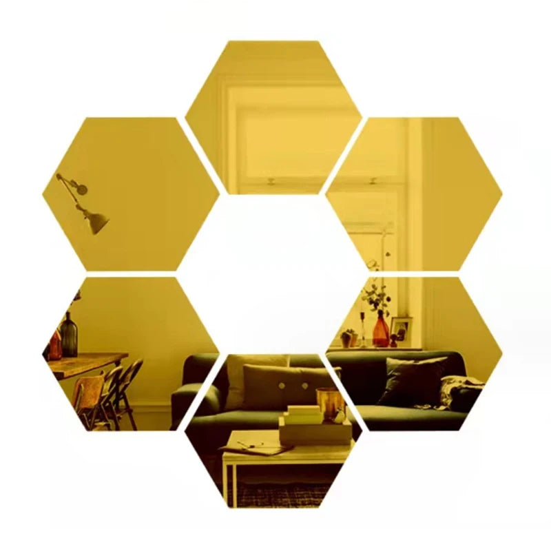 Hexagon Mirror Wall Sticker Rose Gold