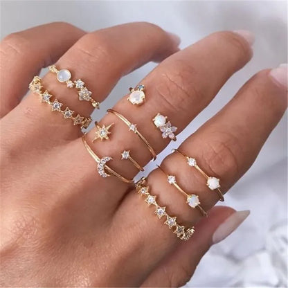 Silver Color Crystal Rings Set for Women