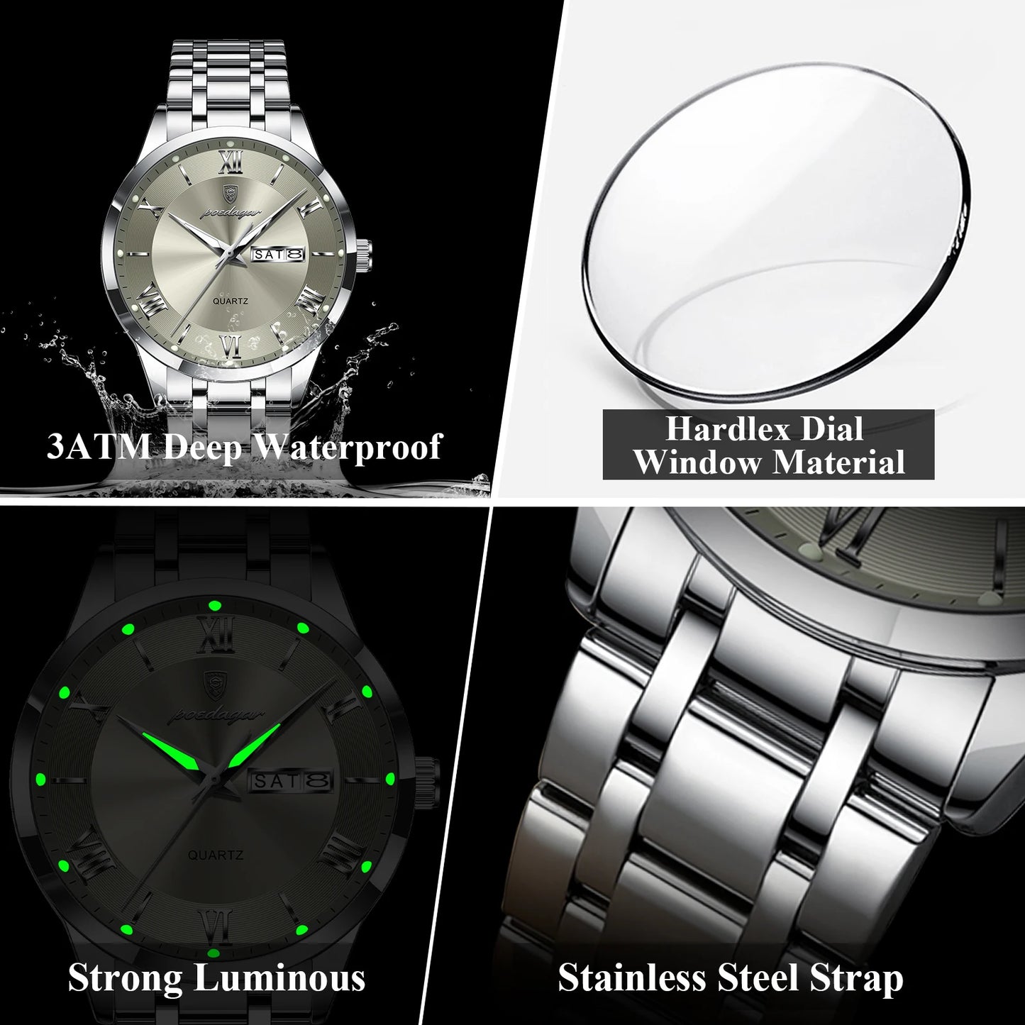 Luxury Fashion Men Clock Waterproof Luminous