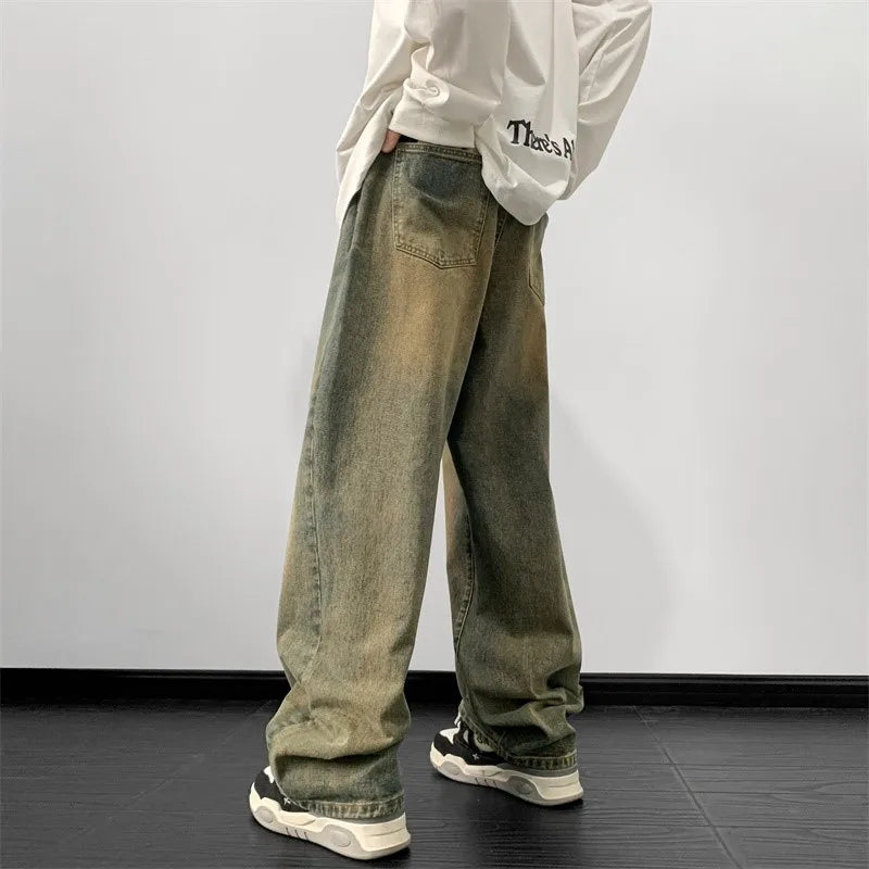 Men Wide Leg Jeans loose Straight Denim Pants