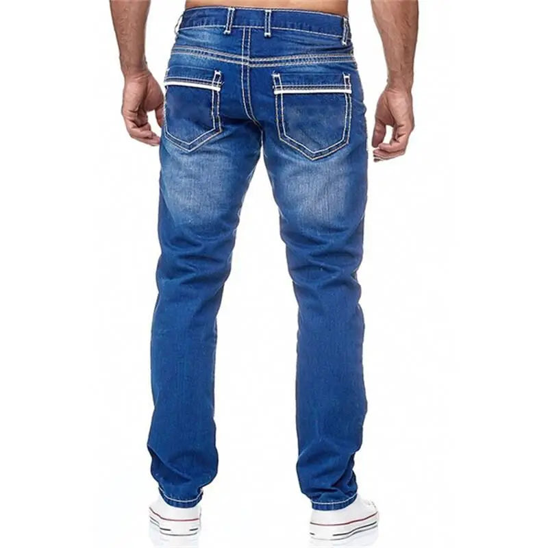 Men Jeans Solid Pockets Stretch Denim Straight Pant