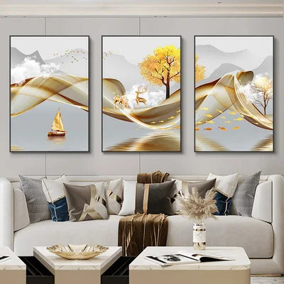 Nordic Luxury Ribbon Abstract Landscape Wall Art