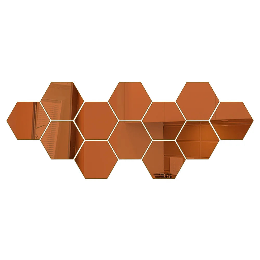 Hexagon Mirror Wall Sticker Rose Gold