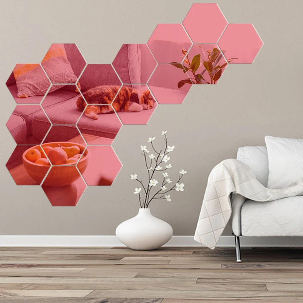 Hexagon Mirror Wall Sticker Rose Gold