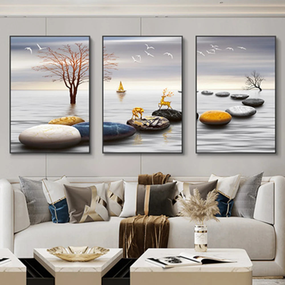 Nordic Luxury Ribbon Abstract Landscape Wall Art