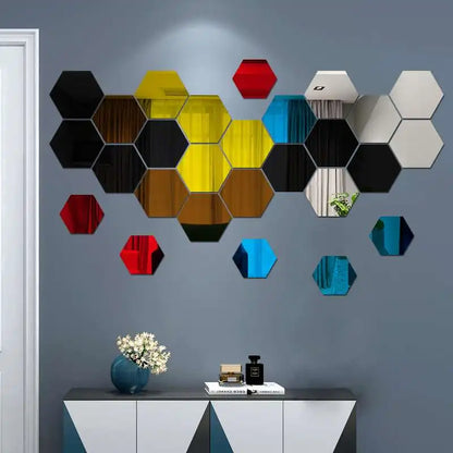 Hexagon Mirror Wall Sticker Rose Gold