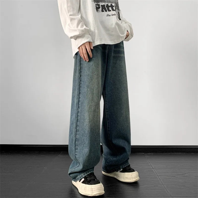 Men Wide Leg Jeans loose Straight Denim Pants