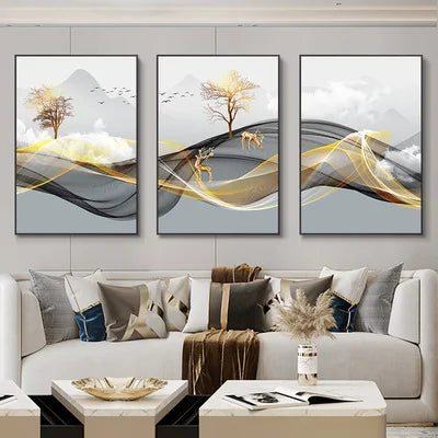 Nordic Luxury Ribbon Abstract Landscape Wall Art