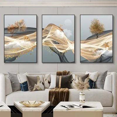 Nordic Luxury Ribbon Abstract Landscape Wall Art