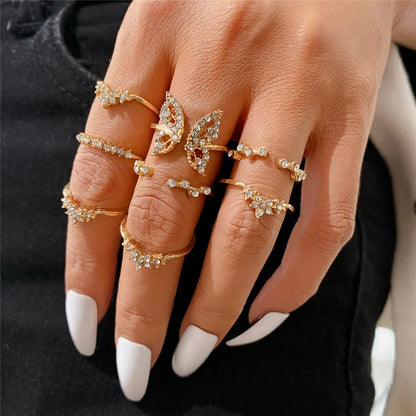 Silver Color Crystal Rings Set for Women