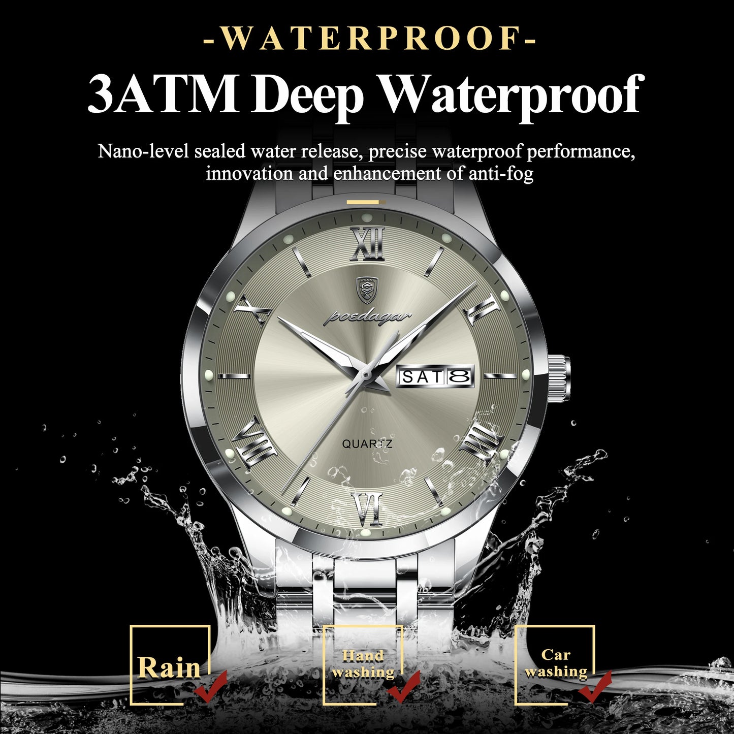 Luxury Fashion Men Clock Waterproof Luminous