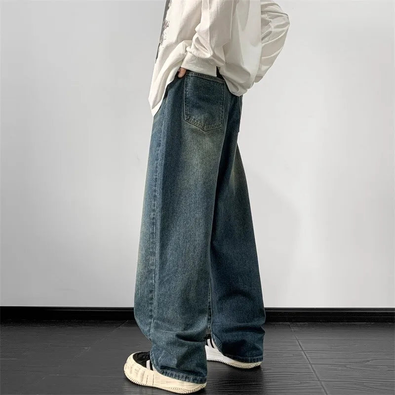 Men Wide Leg Jeans loose Straight Denim Pants