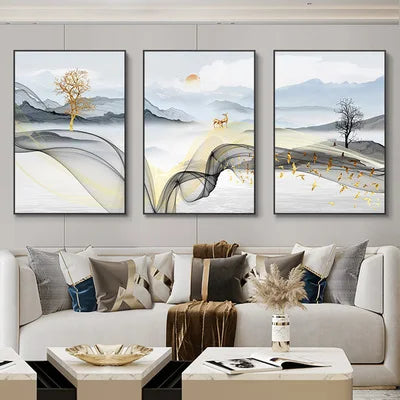 Nordic Luxury Ribbon Abstract Landscape Wall Art