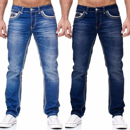 Men Jeans Solid Pockets Stretch Denim Straight Pant