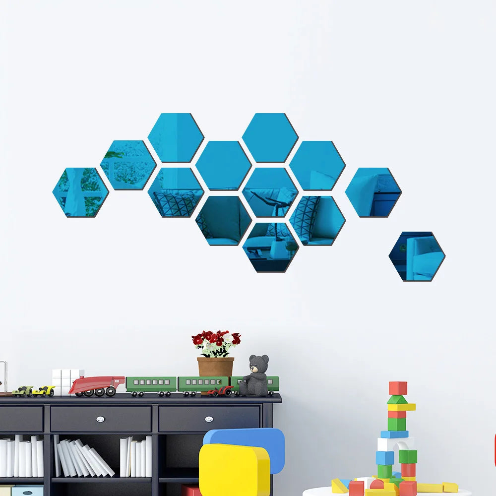 Hexagon Mirror Wall Sticker Rose Gold