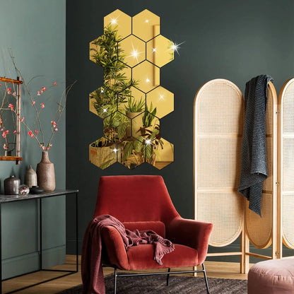 Hexagon Mirror Wall Sticker Rose Gold